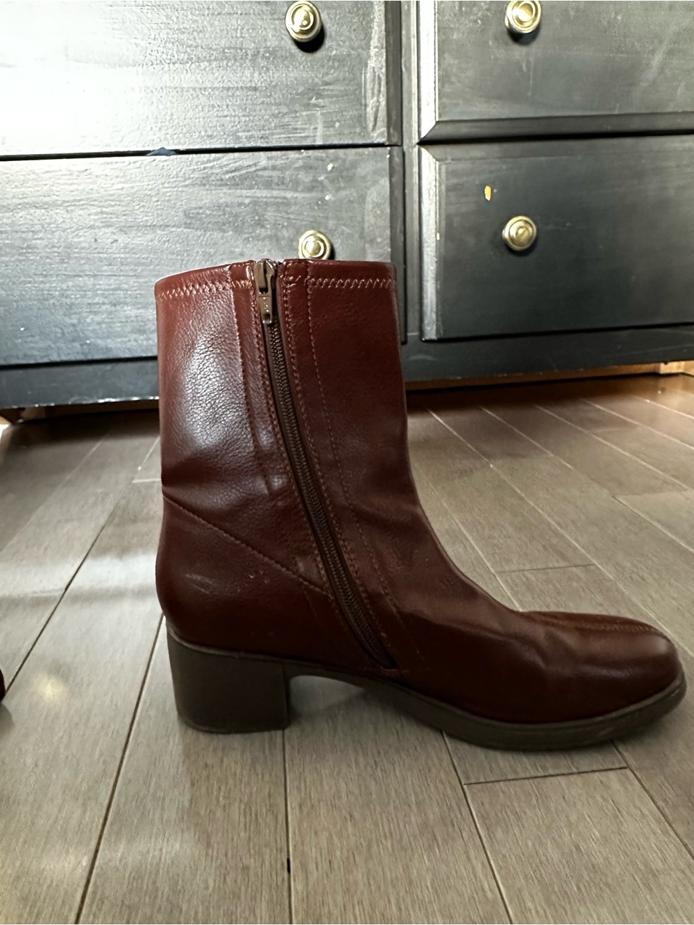 Brown Short Heeled Boots - Picture 3 of 4